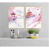 Painting by Numbers Blooming Garden with PaviIlion in China 2-Panel